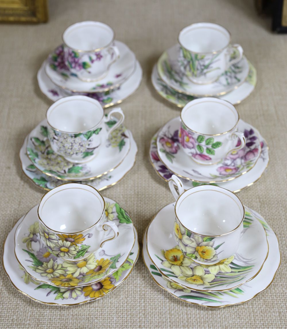 Six Royal Albert Flower of The Month porcelain trios